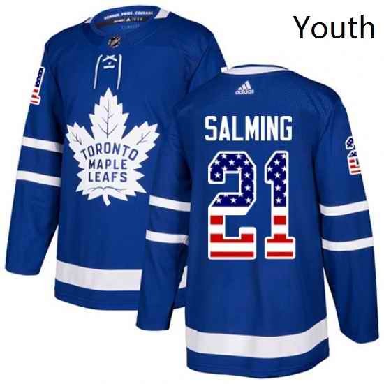 Youth Adidas Toronto Maple Leafs 21 Borje Salming Authentic Royal Blue USA Flag Fashion NHL Jersey